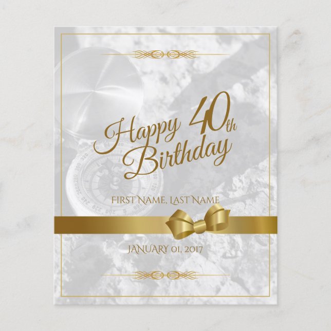 Lámina Feliz cumpleaños 40 con lazo dorado (Anverso)