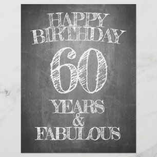 Lámina Feliz cumpleaños - 60 años y fabuloso en chalkboar