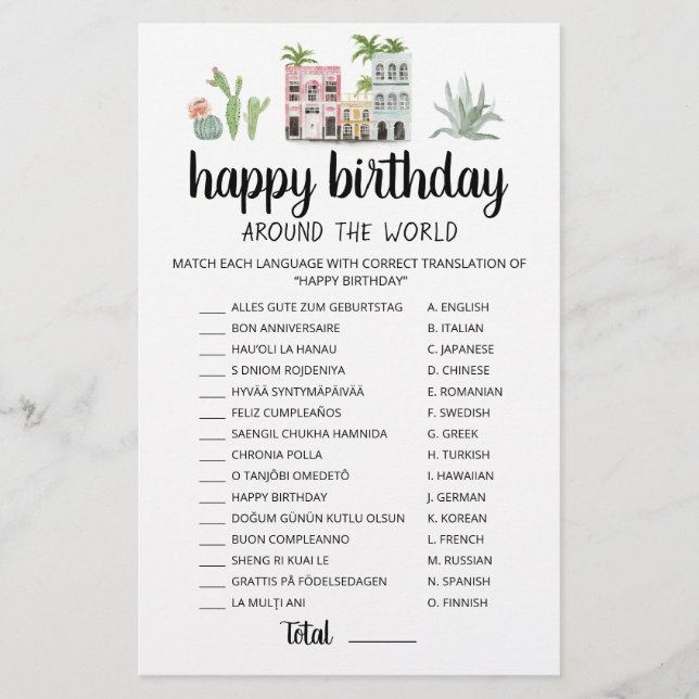 Lámina Feliz Cumpleaños Around The World juego editable (Anverso)