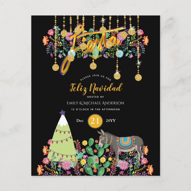 Lámina Feliz Navidad Fiesta Invitación Flores populares B (Anverso)