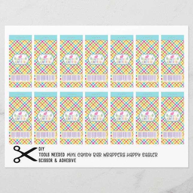 Lámina Feliz Pascua Mini Candy Chocolate Bar Wrappers DIY (Anverso)