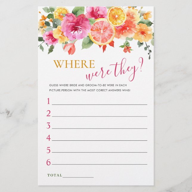 Lámina Festividad Flores Brillantes Citrus Bridal Shower  (Anverso)