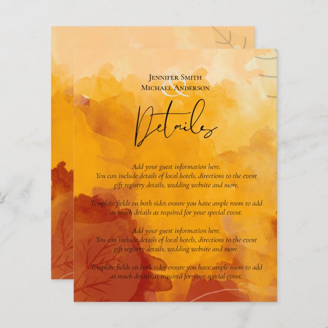 Lámina Fiery Naranja Watercolor Abstract Sunset Boda (Anverso / Reverso)