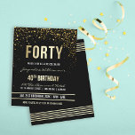 Lámina Fiesta 40 de Cumpleaños de Budget Elegant Gold Con<br><div class="desc">Esta invitación formal, elegante, moderna y de moda a la fiesta de cuarenta años es apta para hombres o mujeres. Comprende líneas limpias doradas, un guión gótico elegante de funda superior y un sofisticado texto fijo de Relieve metalizado de oro falso sobre un fondo negro con duchas de confeti de...</div>