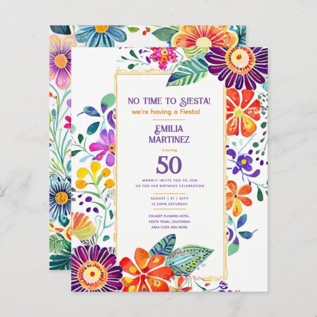 Lámina FIESTA Cumpleaños Flores Folkart 21 25 30 (Anverso / Reverso)