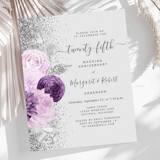 Lámina Fiesta de aniversario de 25 años con flores morada (Subido por el creador)