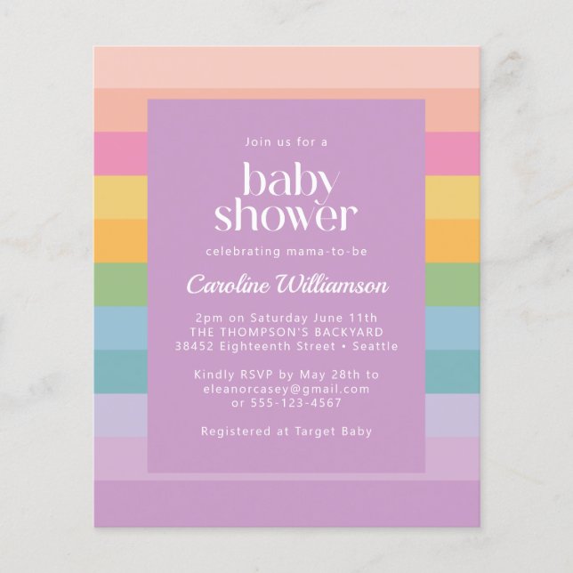 Lámina Fiesta de Baby Shower de Arcoíris de Raya de Paste (Anverso)