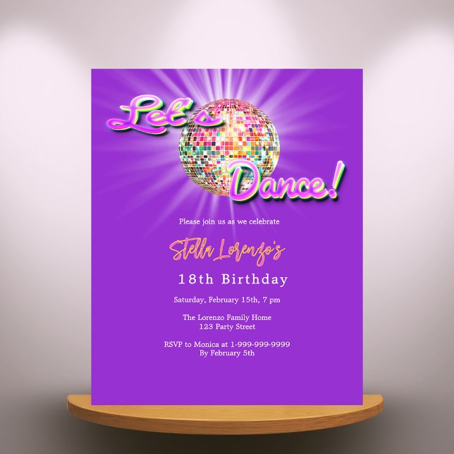 Lámina Fiesta de baile disco invitación al cumpleaños púr (Subido por el creador)