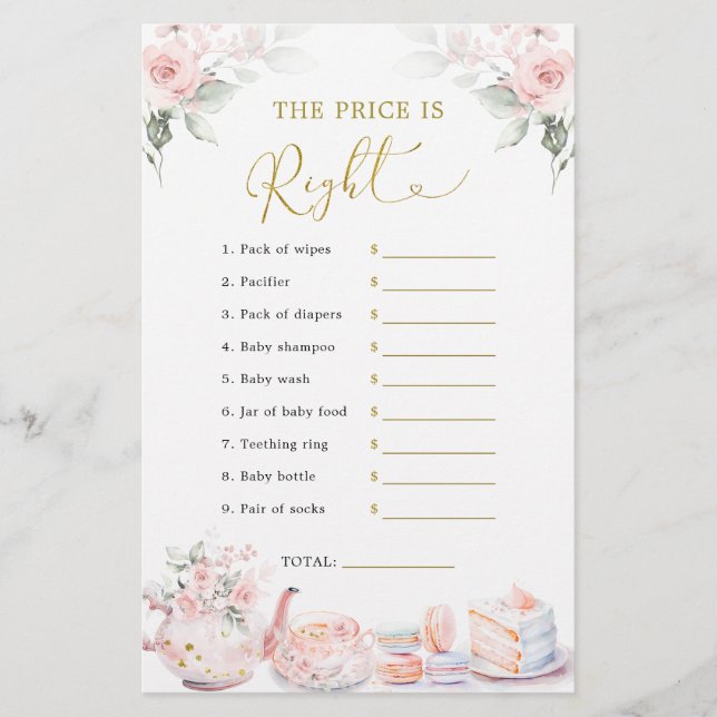 Lámina Fiesta de bebé floral rosa supongo que el precio e (Anverso)