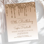 Lámina Fiesta de cumpleaños 18 Glitter Drip Gold Presupue<br><div class="desc">Esta invitación de cumpleaños 18 de moda cuenta con un borde de brillo dorado falso y un fondo ombre. Las palabras "Cumpleaños 18" y el nombre del invitado de honor aparecen en una escritura a mano dorada informal, con el resto del texto personalizable en fuente sans serif dorada. El mismo...</div>