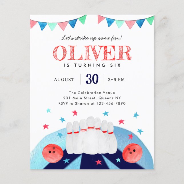 Lámina Fiesta de cumpleaños de boliche presupuestal que l (Anverso)