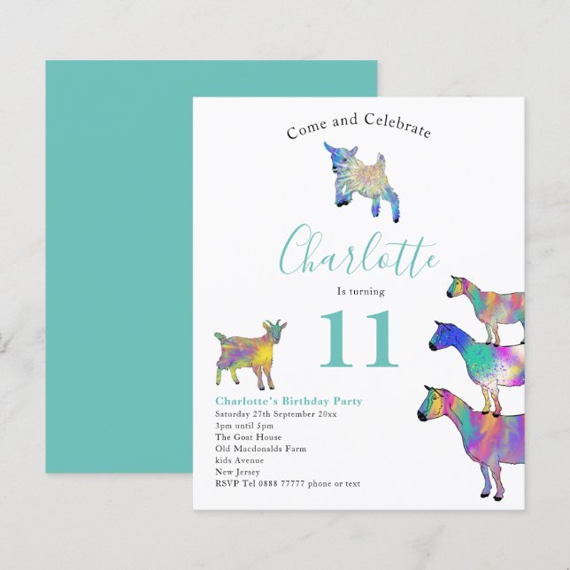Lámina Fiesta de Cumpleaños de Cabras Coloridas (Anverso / Reverso)