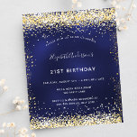 Lámina Fiesta de cumpleaños invitación de oro azul marino<br><div class="desc">Una invitación moderna,  elegante y glamurosa para una fiesta de cumpleaños número 21 (o cualquier edad). Un fondo azul marino,  decorado con un polvo falso purpurina dorado. El color azul es desigual. Personalice y agregue su nombre y detalles del fiesta.</div>