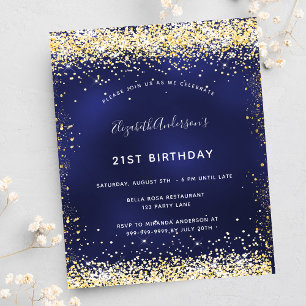 Lámina Fiesta de cumpleaños invitación de oro azul marino