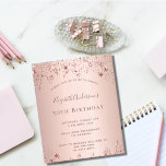 Lámina Fiesta de cumpleaños rosa estrellas de oro rociar<br><div class="desc">Una invitación moderna, elegante y glamurosa para una fiesta de cumpleaños número 50 (o cualquier edad) de una mujer. Un falso fondo metálico rosa dorado con elegantes estrellas rosas de oro. El nombre está escrito con un guión moderno de estilo con letras de color rosa oscuro y dorado. Personalice y...</div>