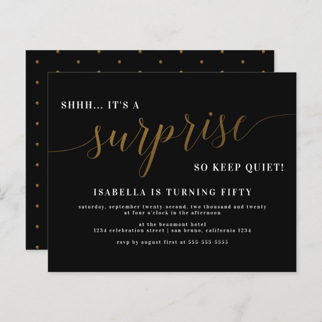 Lámina Fiesta de cumpleaños sorpresa de Budget Black & Go (Anverso / Reverso)