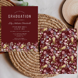 Lámina Fiesta de Grad Borgoña Patrón de Flor Silvestre Pr