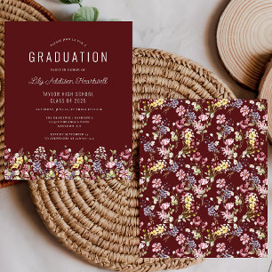 Lámina Fiesta de Graduación Burgundy con Patrón de Flor S