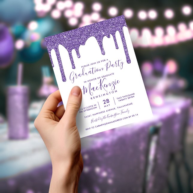 Lámina Fiesta de Graduación con Drips de Purpurina Morada (BUDGET Purple Glitter Drips Graduation Party Invitation)