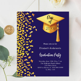 Lámina Fiesta de graduación invitación al oro azul oscuro