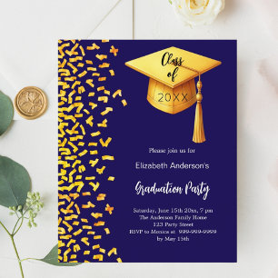 Lámina Fiesta de graduación invitación al oro azul oscuro