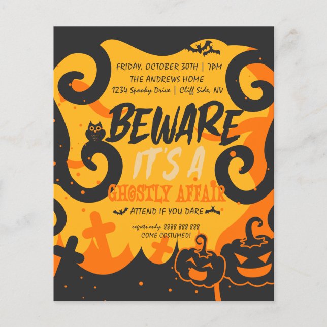 Lámina Fiesta de Halloween, invitación divertida, temible (Anverso)