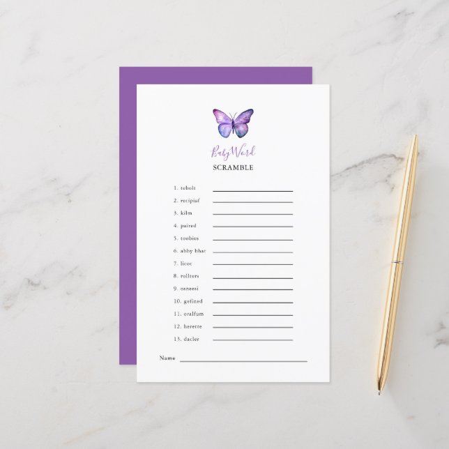 Lámina Fiesta de juego de Word Scramble de Baby Shower pa (Anverso/Reverso In Situ)