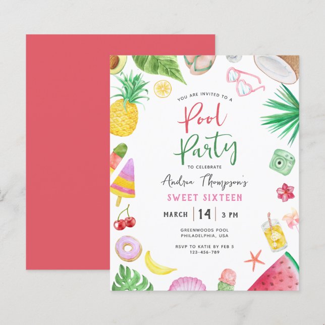 Lámina Fiesta de la piscina moderna de presupuesto verano (Anverso / Reverso)