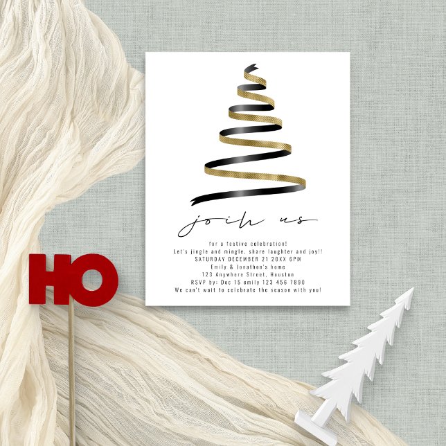 Lámina Fiesta de Navidades simples de árbol negro de oro (Budget price smaller 4.5 x 5.6" alternative)