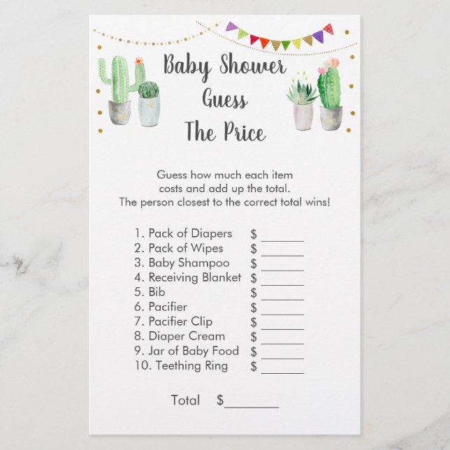 Lámina Fiesta De Oro Cactus Adivina El Juego De Los Preci (Anverso)