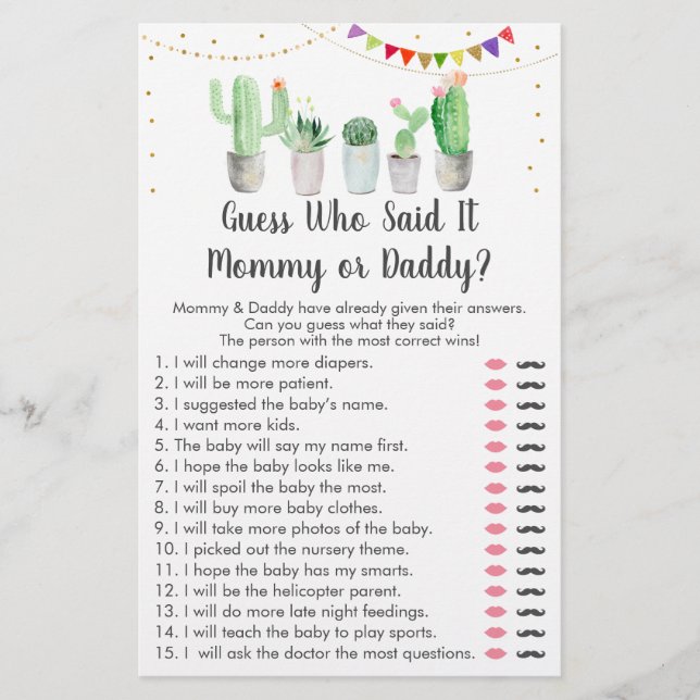 Lámina Fiesta De Oro Cactus Adivina Quién Dijo El Juego (Anverso)