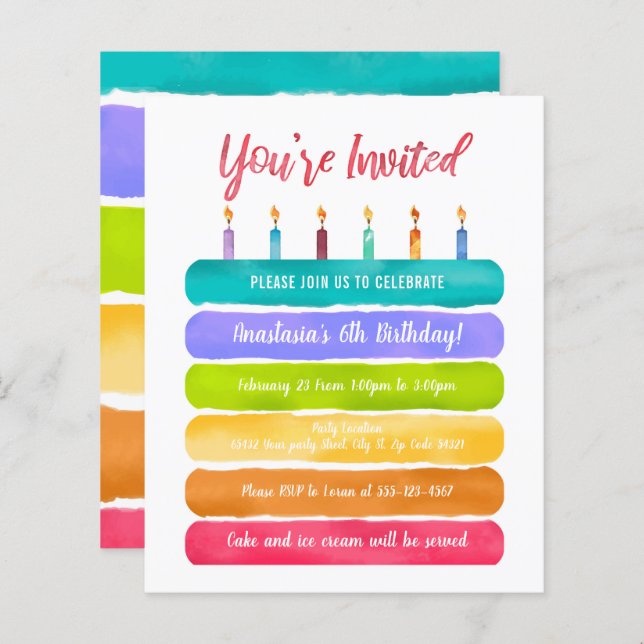 Lámina Fiesta de pastel de cumpleaños Rainbow (Anverso / Reverso)