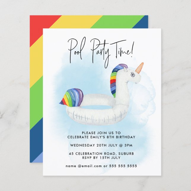 Lámina Fiesta de piscina de verano arcoiris unicornio cua (Anverso / Reverso)