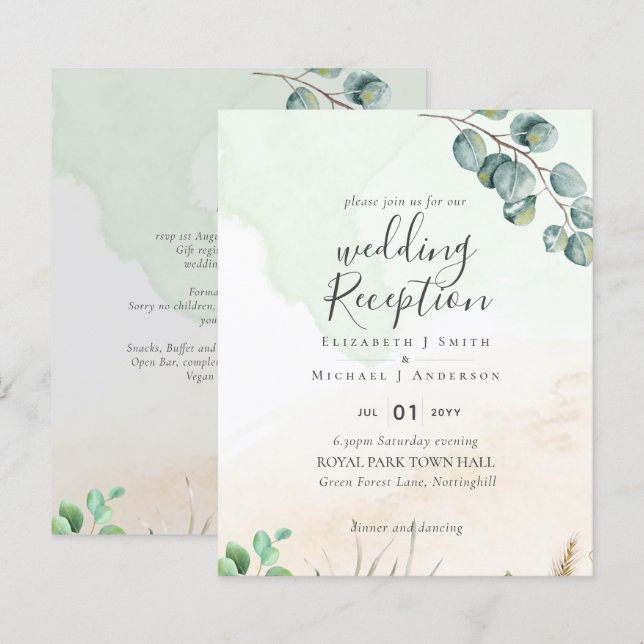 Lámina Fiesta de RECEPCIÓN de bodas de eucalipto de presu (Anverso / Reverso)