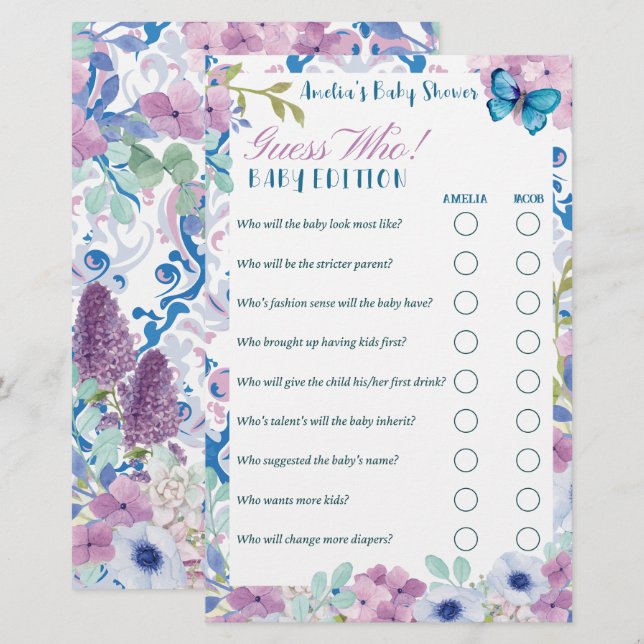 Lámina Fiesta de té Adivina quién es la edición para bebé (Anverso / Reverso)