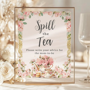 Lámina Fiesta de té alto con flores rosadas y presupuesto