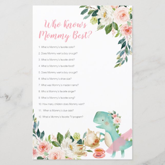 Lámina Fiesta de té de dinosaurio que conoce mejor a mamá (Anverso)