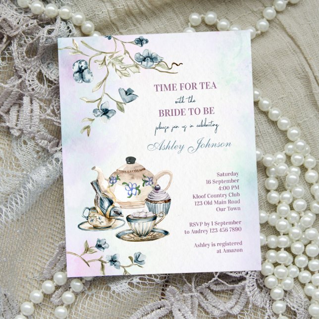 Lámina Fiesta de té floral azul de presupuesto invitativa (Subido por el creador)