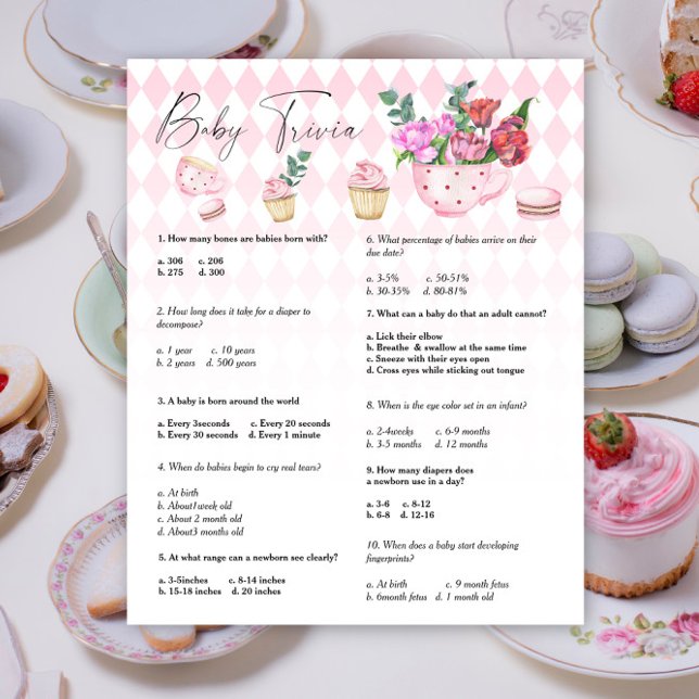 Lámina Fiesta de té floral - Baby Trivia | Juego Baby Sho (Subido por el creador)