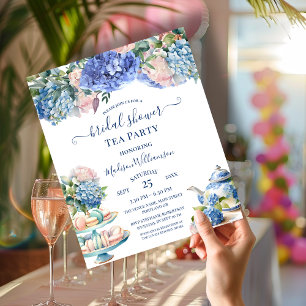 Lámina Fiesta de té para baby shower de hortensias azules
