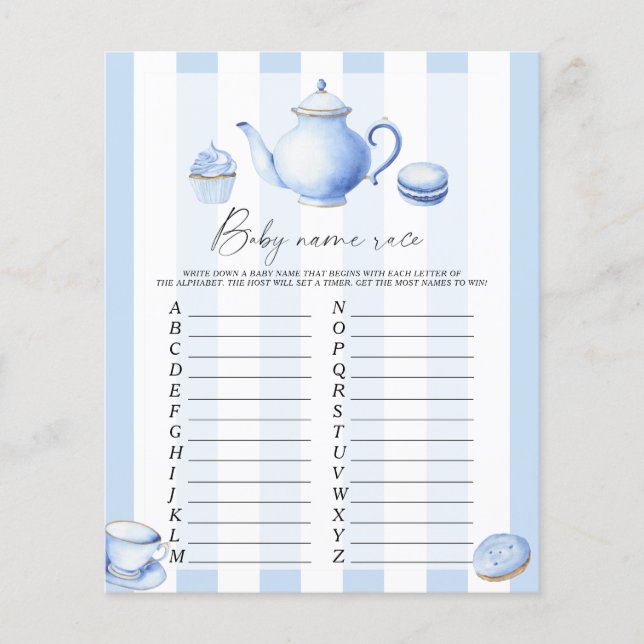 Lámina Fiesta del té azul - Juego de carrera de nombres d (Anverso)