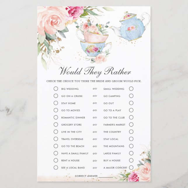 Lámina Fiesta Floral De Té Prefiere Un Juego De Novias (Anverso)