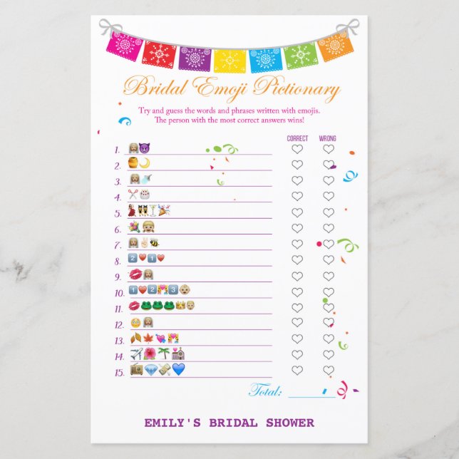 Lámina Fiesta juego mexicano de ducha de novias IMPRESION (Anverso)