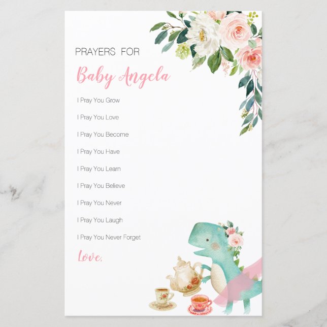 Lámina Fiestas de té de dinosaurio oraciones florales par (Anverso)