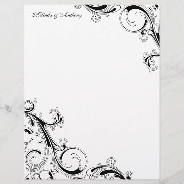Lámina Filigree Swirls White w/Black 8.5 x 11 Paper (Anverso)