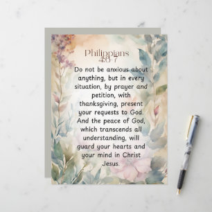 Lámina Filipenses 4:6-7 Versículo de la Biblia Cristiana