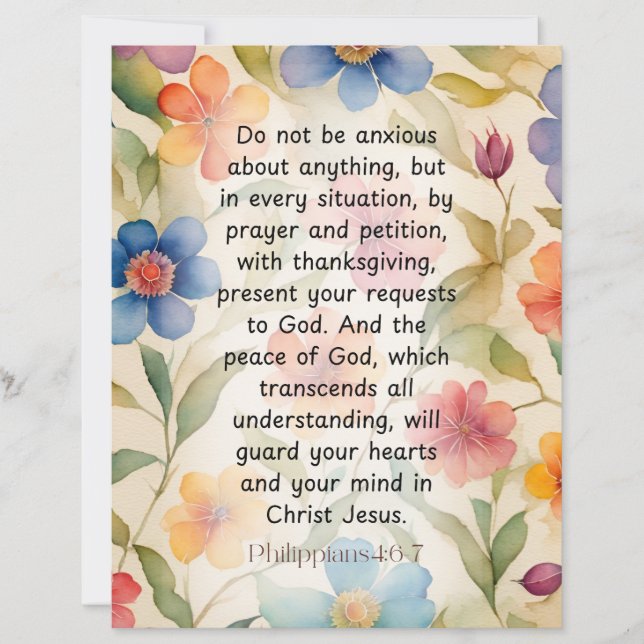 Lámina Filipinas 4:6-7 Biblia cristiana Verse acuarela (Anverso)