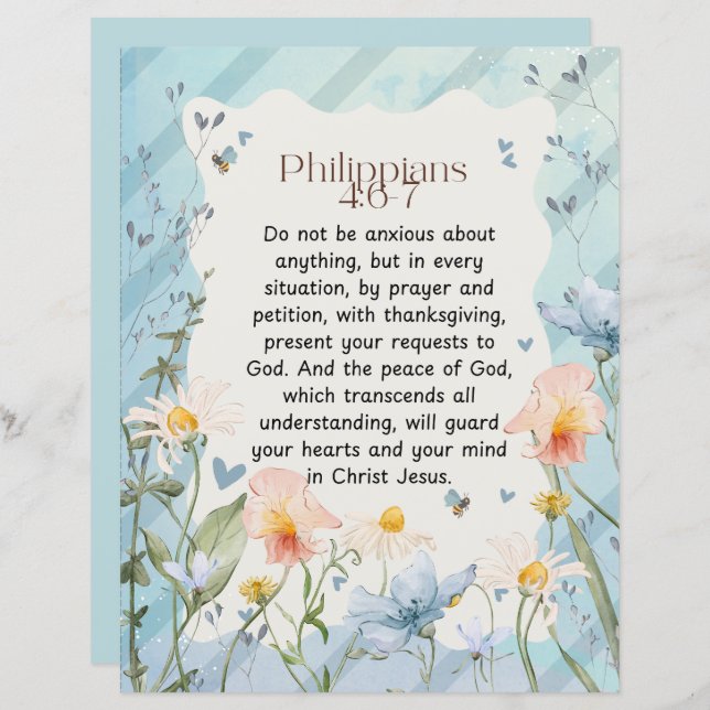 Lámina Filipinas 4:6-7 Biblia cristiana Verse acuarela (Anverso / Reverso)