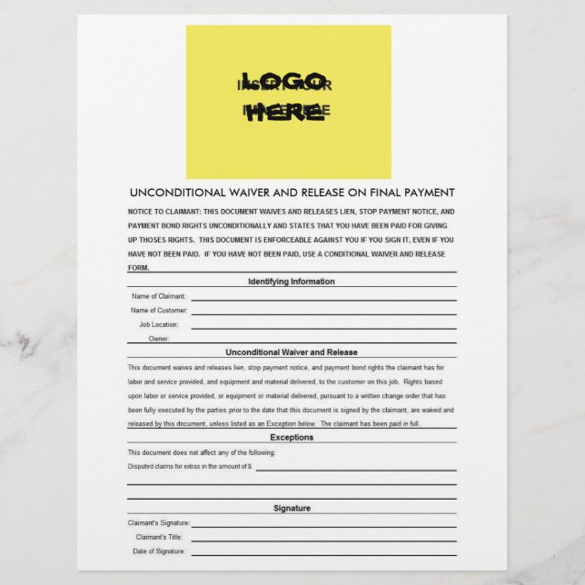 Lámina Final de exención y liberación incondicional en bl (Anverso)