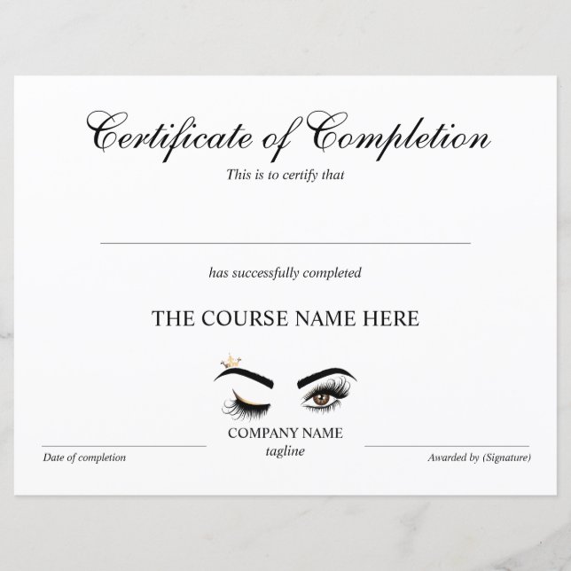 Lámina Finalización del curso de belleza visual Wink (Anverso)